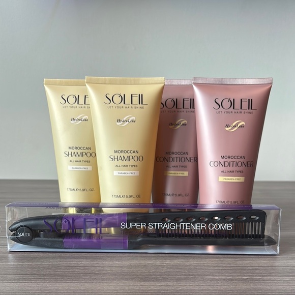 Soleil Moroccan Shampoo and Conditioner Set with Super Straightener Comb - Picture 1 of 6